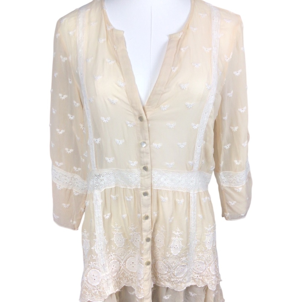 Sundance Silk Cream Lace Women's Top Medium Embroidered Bohemian